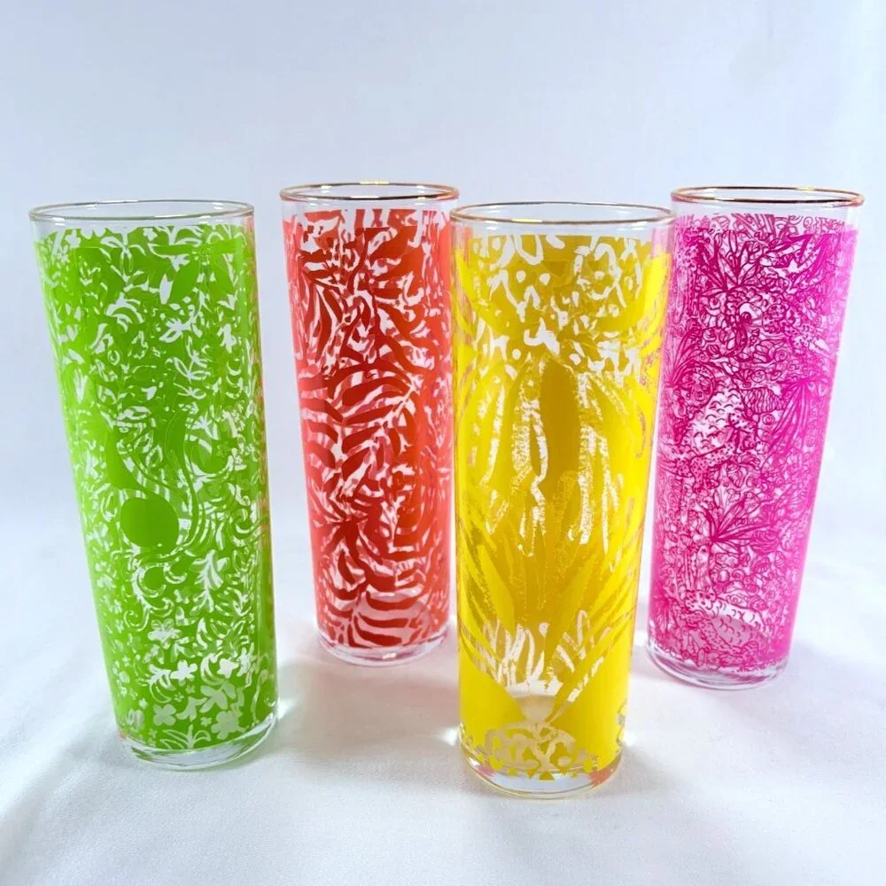 Lily Pulitzer for Target Limited Tropical Themed Glass Tumblers 4‎ Glasses 2015